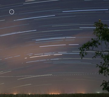 A geostationary satellite leaves no star trail.