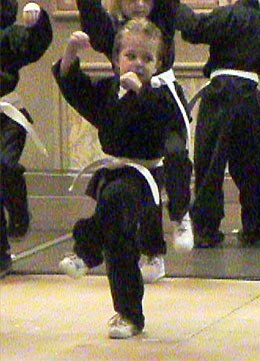 Zach at three: Youngest kid in his karate class.