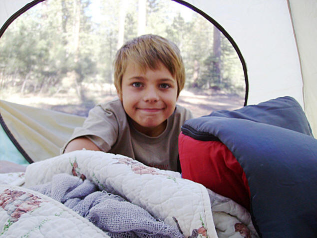 Zach wakes up at Bear Canyon Lake.