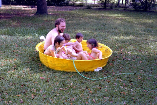 Me, Dottie, Jenny, Johnny, and Karen all squeezed into the pool.