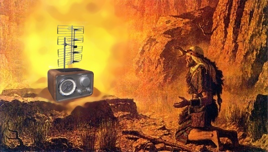 Moses finds the burning bush is actually an arcing alien radio.