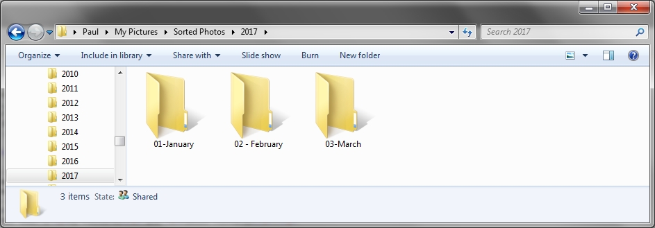 Year folder with distinct months