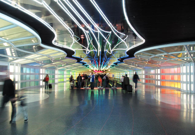 United's underground walkway at Chicago's O'Hare International Airport.
