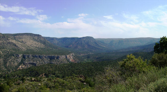 Escarpments and exposed rock triumph over vegetation on the eastern half of Fossil Springs Road.