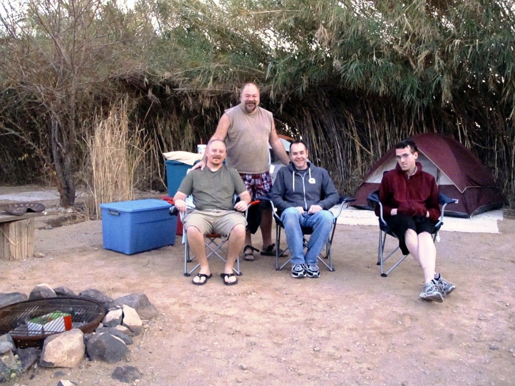 Jason, Paul, Brett and Jeffrey relaxing in camp.