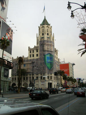 In Hollywood, even the bank buildings wear costumes.