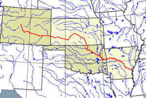 The Arkansas River runs over 1400 miles, between Colorado and Arkansas.