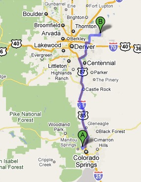 Map: From Colorado Springs to Denver.