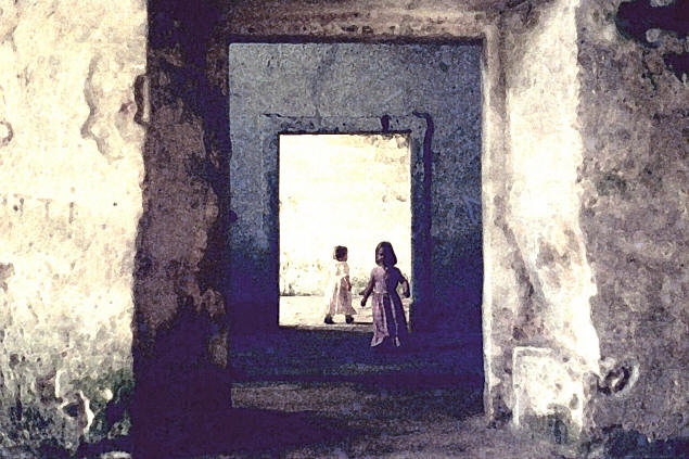 Karen and Dottie in the passages of the Castillo de San Marcus (painting).