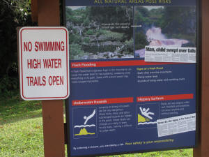 NO SWIMMING HIGH WATER TRAILS OPEN