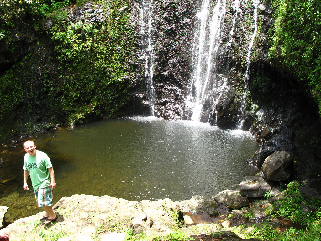 Jason at a waterfall between Hana and Kipahulu.