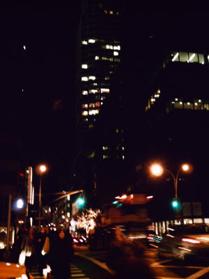 City lights on our way to the parking garage.