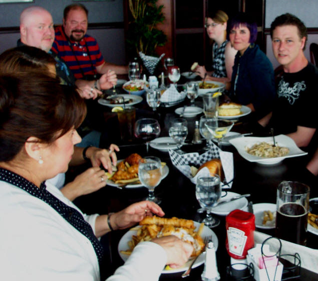 Some attendees at Devan's surprise dinner: Susan, Sandra, Ben, me, Devan, Terra, James.