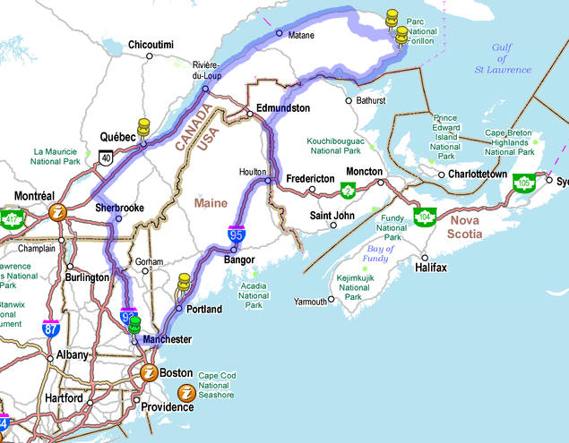 Map of our trip through Gaspé Peninsula.