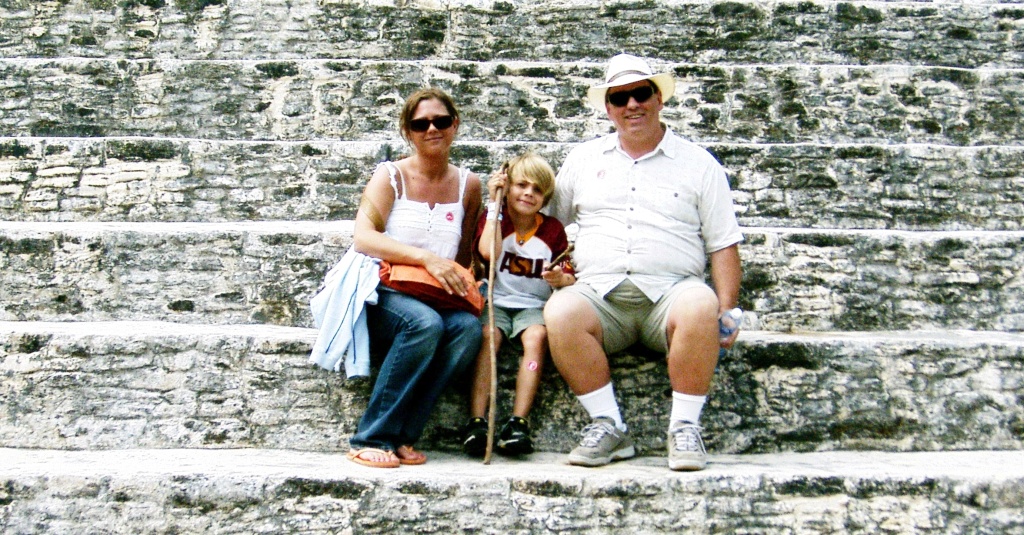 Karen, Zach and Michael on the steps of El Castillo.
